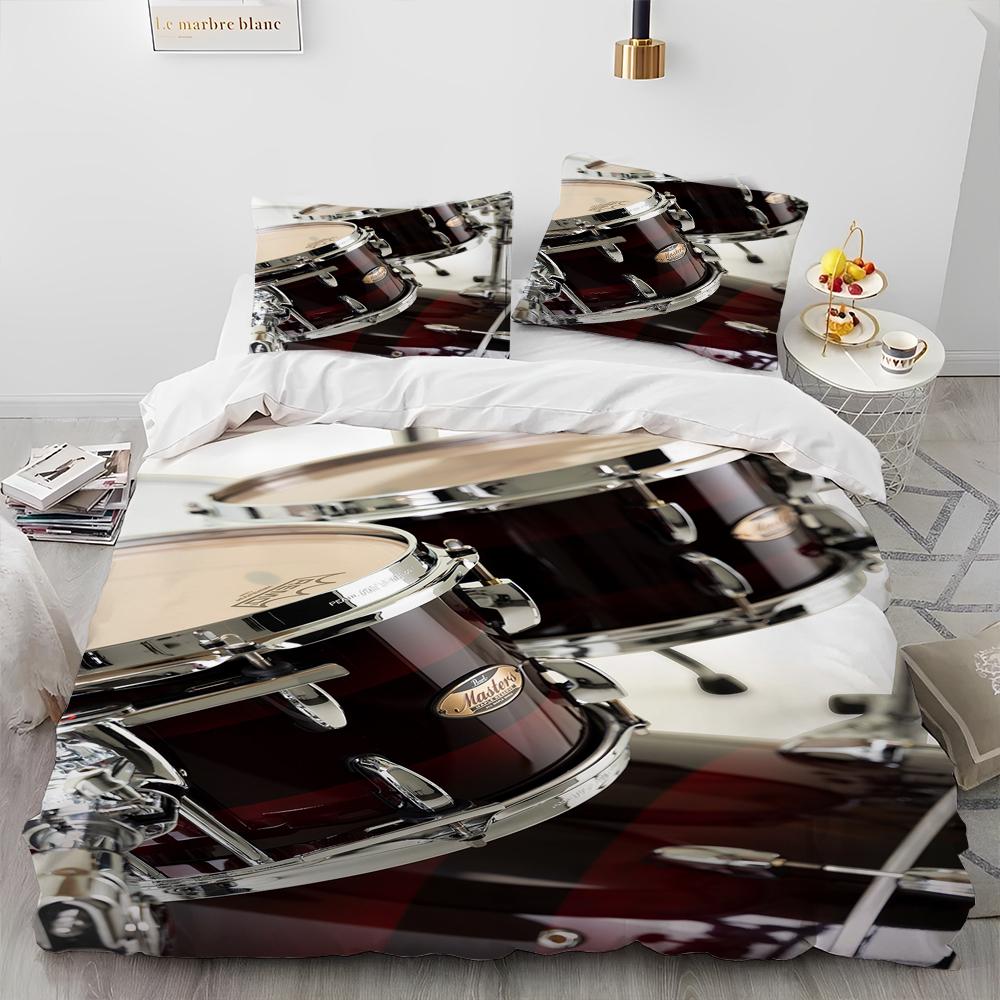 3D Drum Kit Music Instruments Comforter Bedding Set,Duvet Cover Bed Set Quilt Cover Pillowcase,King Queen Size Bedding Set Gift