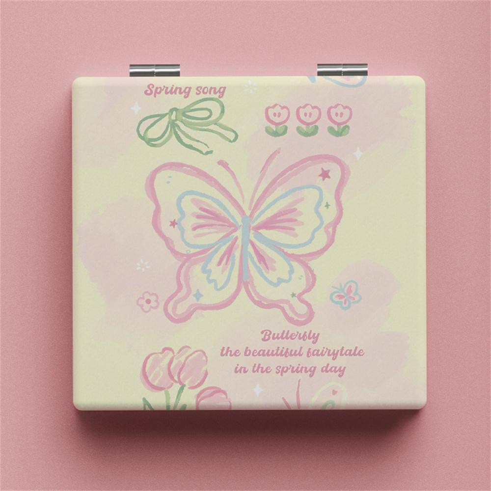 Smink Hand Stående Bärbar Liten Spegel Vikbar Kosmetikverktyg Bärbar Dubbelsidig Vikbar Sminkspegel Fjäril Fyrkantig