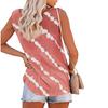Women Sleeveless Button Front Tank Top Casual Round Neck Striped Printed Summer Blouse Lightweight Loose Fit Shirt