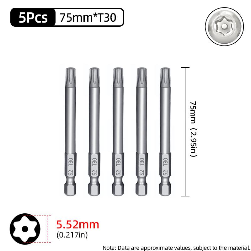 Μύτες Μαγνητικού Κατσαβιδιού Torx 75mm Ασφαλείας Αντιπαραβίασης Μύτη T6-T40 Κοίλη Κεφαλή Δαμασκηνιάς S2 1/4'' Εξάγωνο Χειρός Ηλεκτρικά Εργαλεία