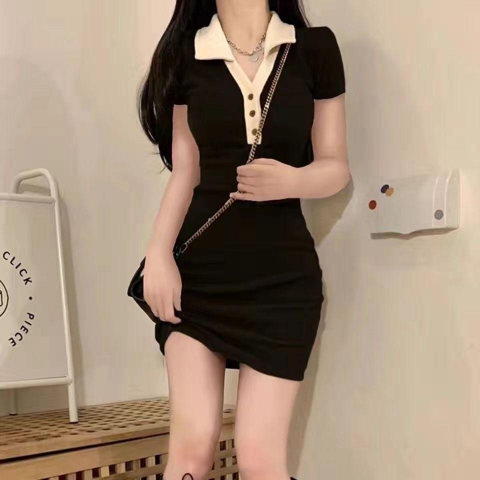 Korean Version of Polo Collar Short-sleeved Dress Women's 2026 Summer Slim and Thin Sexy Hot Girl Small Hip-wrapped Short Skirt
