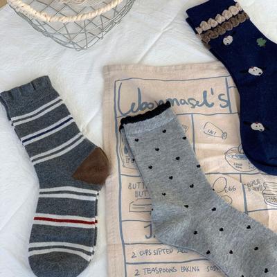 Socks Women'S Mid-Season Stockings Trendy Socks Gray College Style Stockings Versatile Striped Stacking Socks
