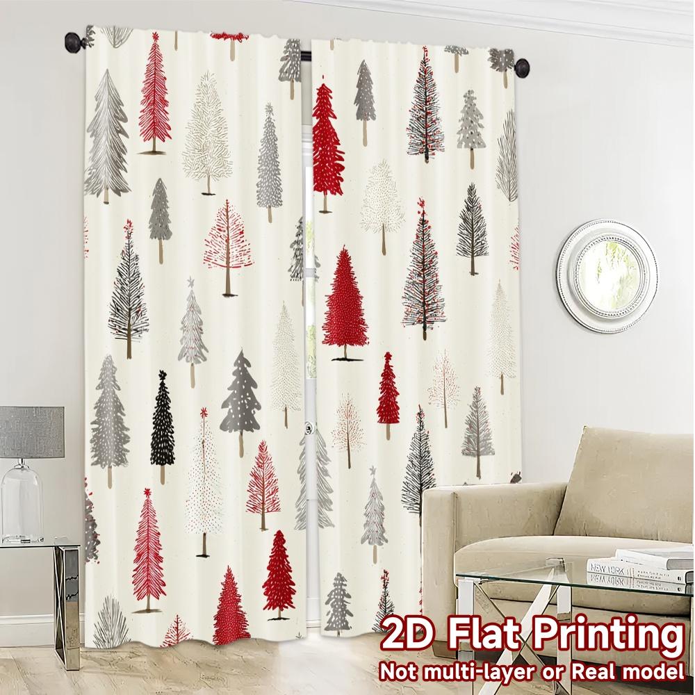 2D Flat Printing  JIT 2pcs   Curtains (Without Rod) Festive Trees Chic Contemporary Curtains Versatile Polyester Fabric Curtains