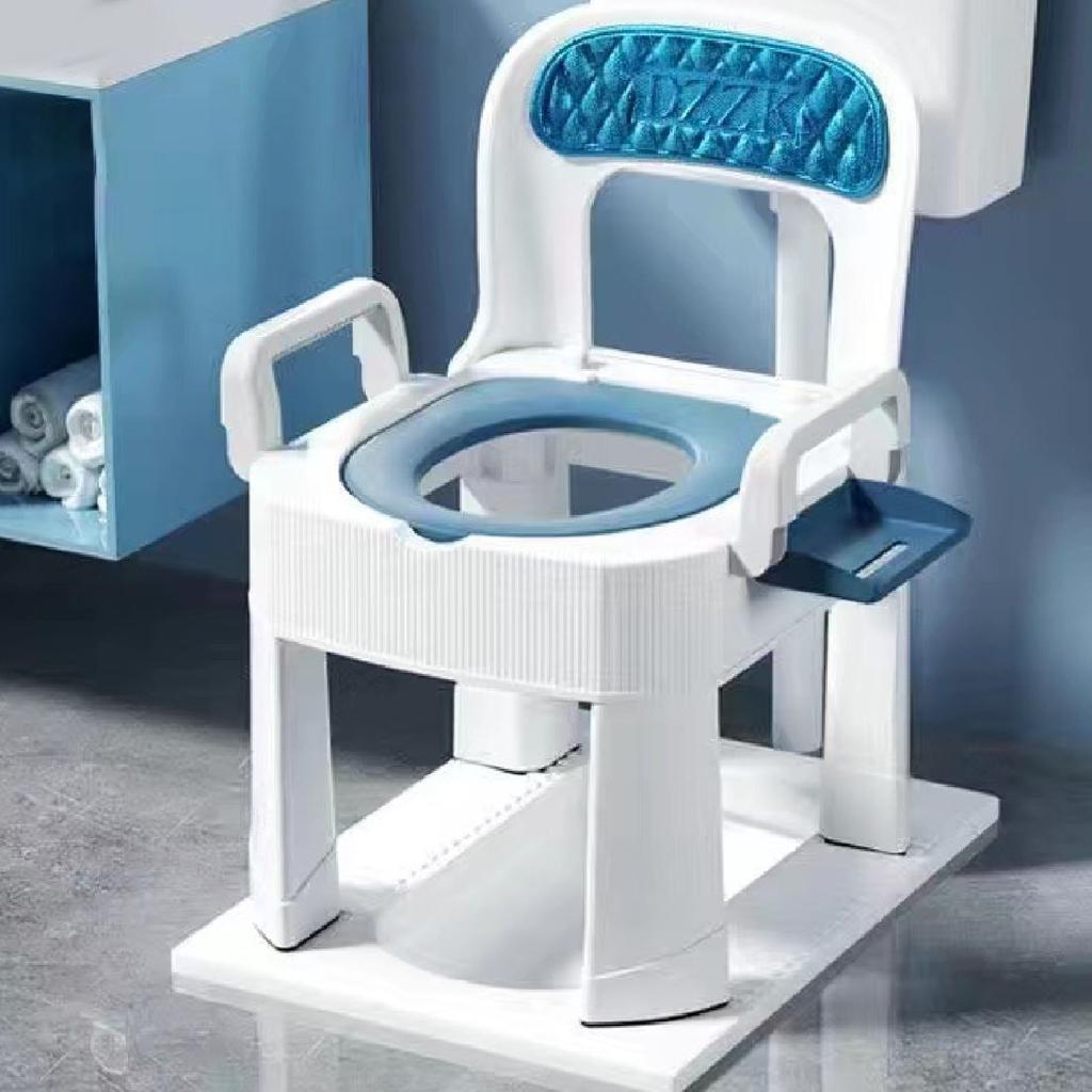 Squat Toilet Commode Chair Detachable Foldable Non Slip Armrest Backrest Cushion Quick Drying Extra Wide Commode Bathroom Sitting Bath Stool