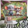 Cute Mice on Swing in Enchanted Garden Pattern Wall Hanging Tapestry Decorative Tapestry Home Decor for Bedroom and Living Room
