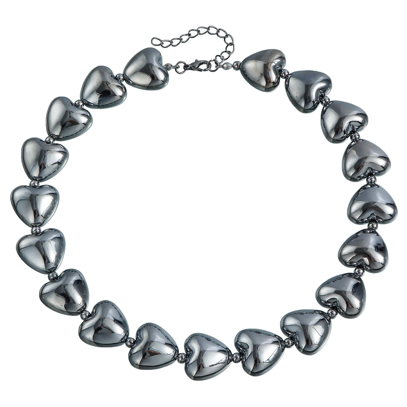 

Gunmetal Black Love Heart Pendant Necklace Adjustable Length Neckchain Unisex Neckpiece Alloy Statement Accessory