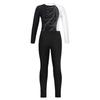 Girls Long Sleeve Mock Neck Contrast Color Keyhole Back Rhinestones Leotard Elastic Waistband Leggings Performance Set