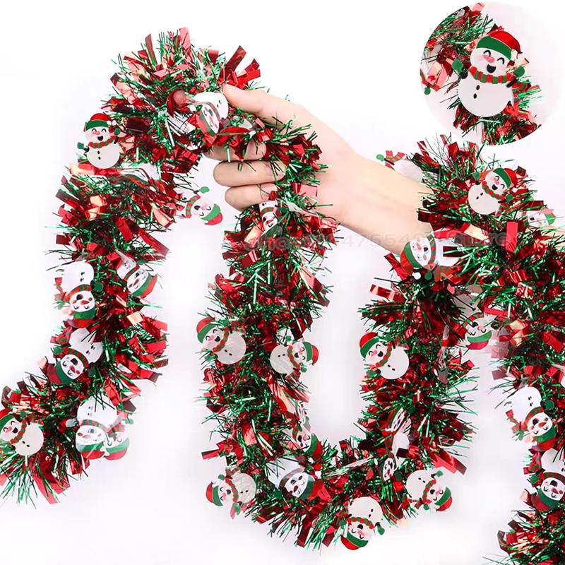 Christmas Tinsel Garlands Decoration Bar Tops 2/10M Red Green Wreath Xmas Tree Ornaments Party Home Staircase Decor Pendant Prop