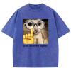 Funny Meme Cat T Shirt Vintage Washed Cotton T-Shirt  Graphic Tee Casual Streetwear Spring Summer Fall Top Tee