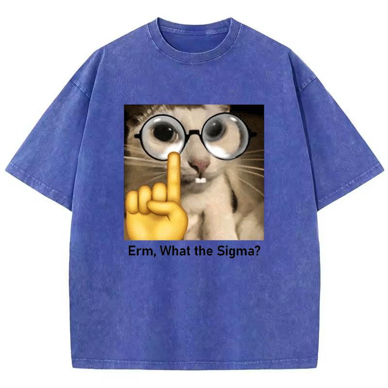 Funny Meme Cat T Shirt Vintage Washed Cotton T-Shirt  Graphic Tee Casual Streetwear Spring Summer Fall Top Tee