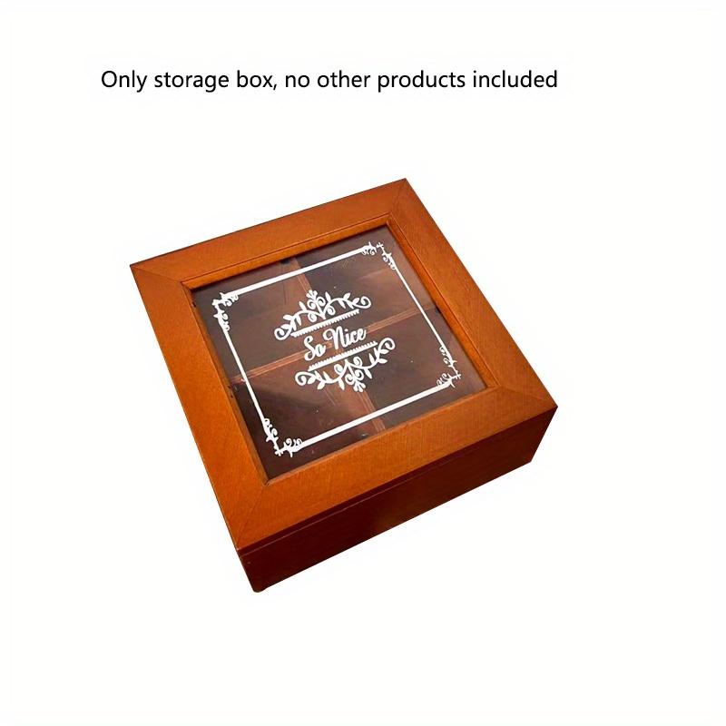 

1 шт. 4/6-секционный деревянный ящик для хранения чая, кофе, специй и ювелирных изделий, пылезащитный с прозрачной крышкой, идеально подходит для кухни и комода. 4 squares