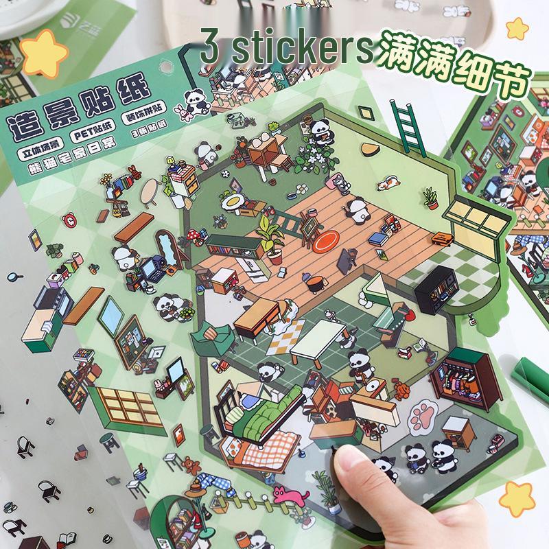 3D Kabin Peyzaj Çıkartmaları: Büyük Kendin Yap Kore Minyatür Sahnesi, Sevimli Saklama Dekorasyonu.