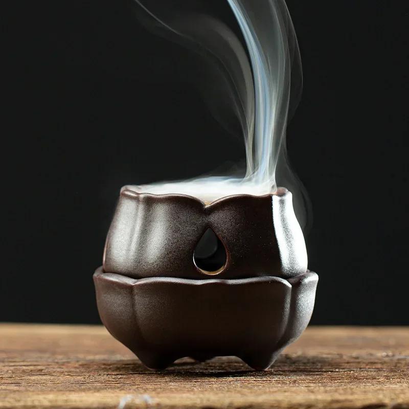 

Керамическая курильница ручной работы в форме стручка лотоса, многофункциональный аромадиффузор для украшения дома, подставка для ароматерапии коричневый
