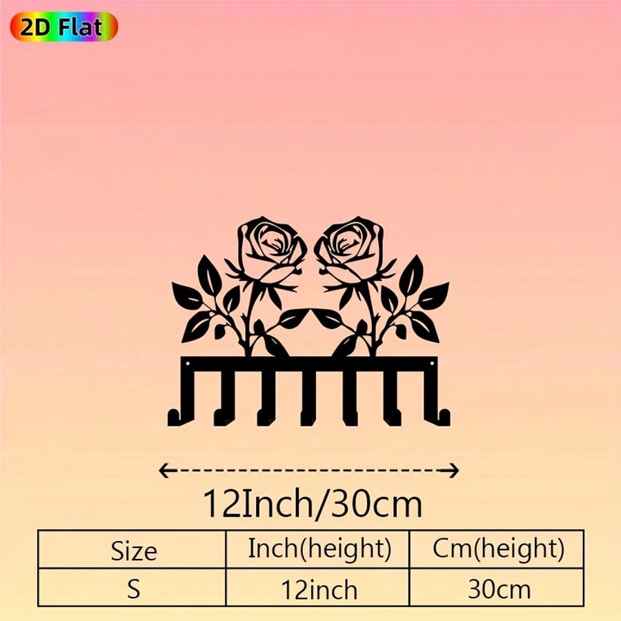 Vintage Floral Key Holder Metal Wall Art 7 Hooks Forged Iron Rose Design Entryway Bedroom Gift