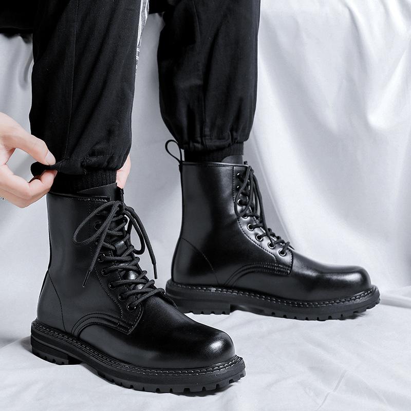 Martin boots men's spring and autumn British style thick-soled heightening boots black high-top tooling locomotive boots 6038-R