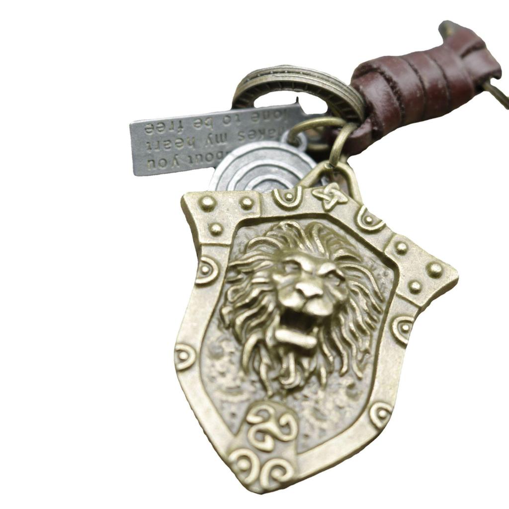 Handmade Alloy Lion Skull Punk Keychain for Men