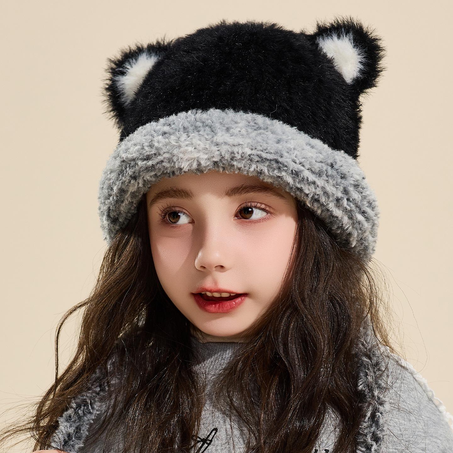

Kids Fleece-Lined Winter Hat: Windproof, Thick Knit with Ear Protection One Size чёрный