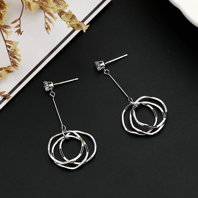 

Fashion Long Ring Pendant Zircon Earrings Simple Temperament Wild Design Sense Female Trend Ear Zircon Exquisite Girl Gift мідний