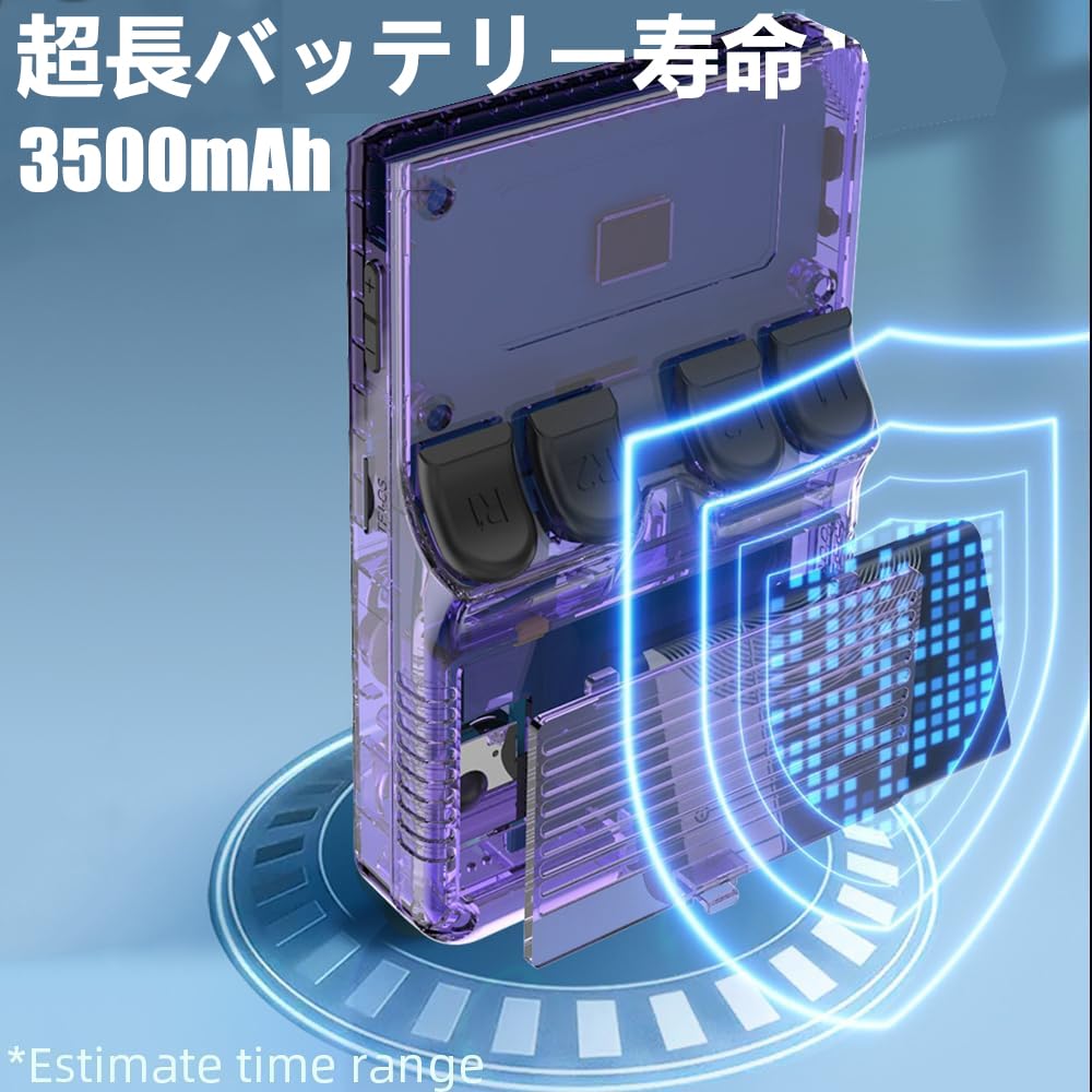 Whatsko R36S ArkOS Retro Handheld Game IPS Dual 3D Portable Emulator Japanese Language 3500mAh Transparent Purple Console, RK3326, 3.5-inch Display,