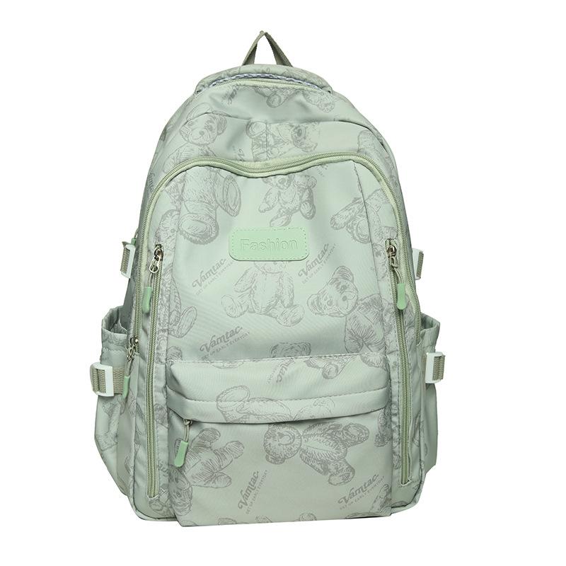 Large-capacity schoolbag women's high-value lazy wind dirt-resistant university campus class bag ins bear nylon backpack