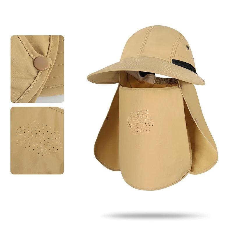 Fishing Hat With Mask Removable Sun Hat Cap Outdoor Sun Protection Wide Brim Camping Hunting Hiking Mask Scarf Hats Waterpeoof Fisherman Hat