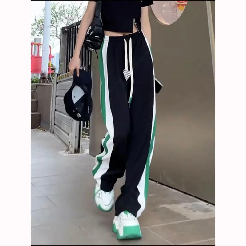 Korean Streetwear Women Sweatpants Spring Summer New Harajuku Elastic High Waist Love Drawstring Casual Striped Sports Trousers