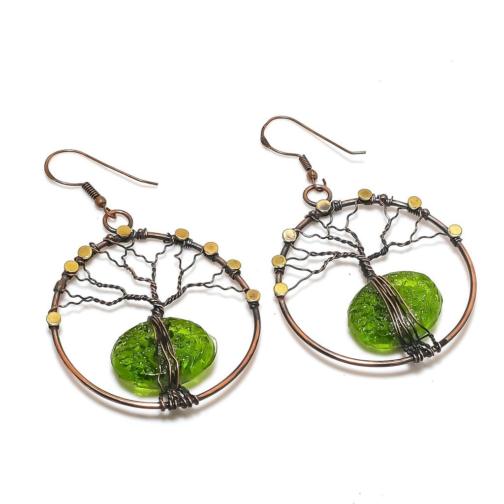 Moldavite Earrings, 999 Copper Wire Wrapped Gemstone Jewelry, Handmade  Earrings For Mother Day