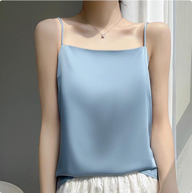 2025 Women's White Satin Camisole Tank Top: Elegant Back Design, Imitation Silk Summer Innerwear