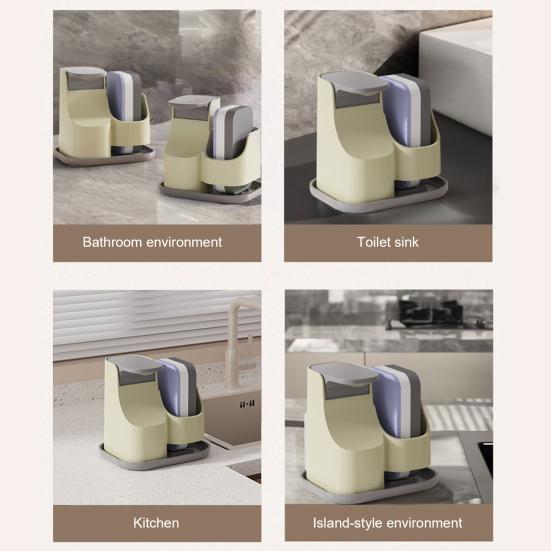 Dual Soap Dispenser with Sponge Holder Kitchen Sink Soap Pump Dispenser Set Countertop Hand Dish Soap Dispenser