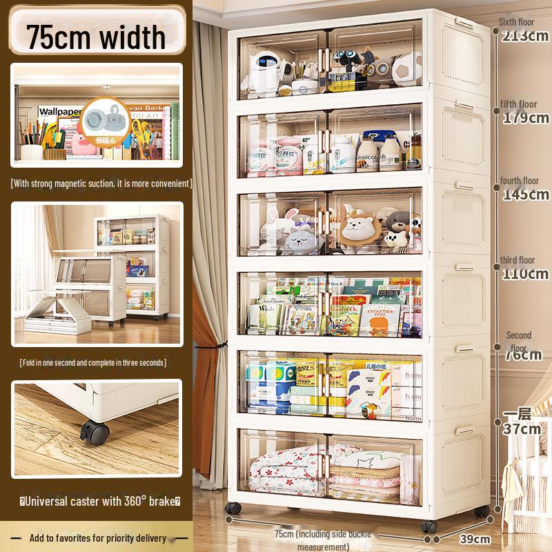 "45-85cm Multi-Layer Plastic Storage Cabinet with Door - Baby Wardrobe Rack"