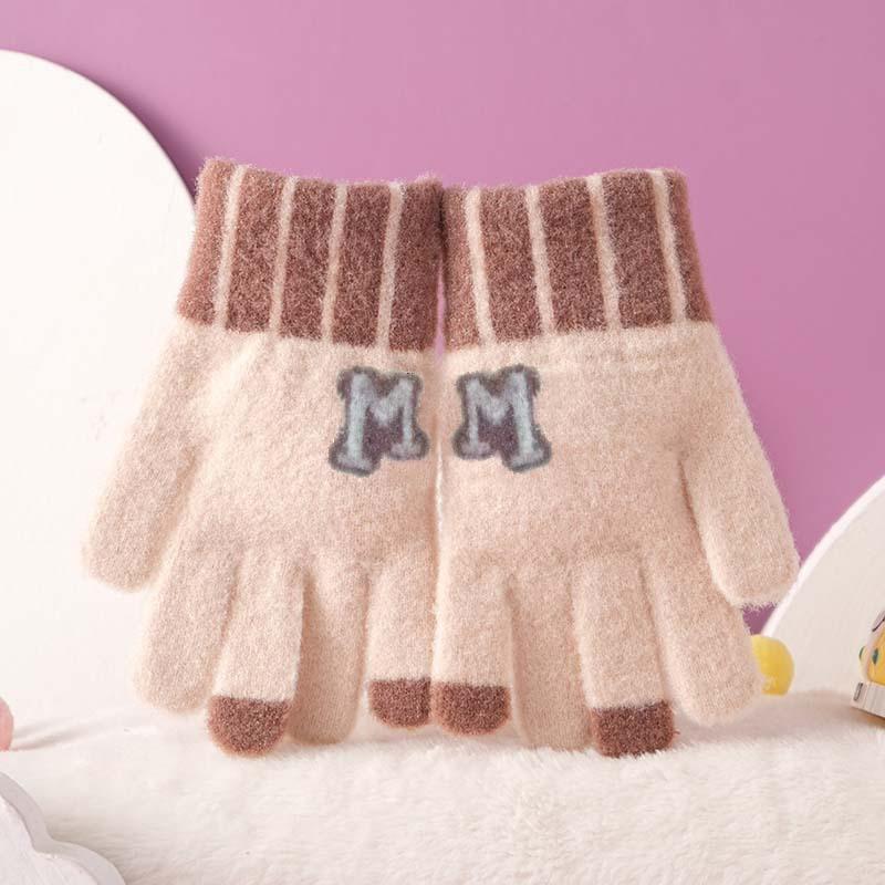 Korean version of knitted wool gloves autumn and winter new plush thickened warm outdoor play cycling M boys and girls gloves