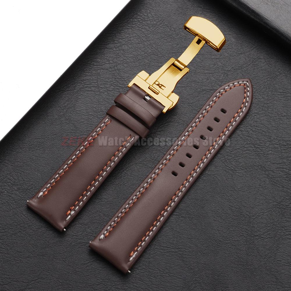 Doppelt genähtes Echtleder Uhrenarmband 20mm 22mm 24mm Armband für Seiko Faltschließe Rindslederband für Omega Uhrenarmband
