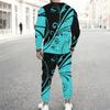 Men Black Blue Bohemian Mandala Partial Print Long Sleeve Sweatshirt Jogger Pants Two Piece Suit