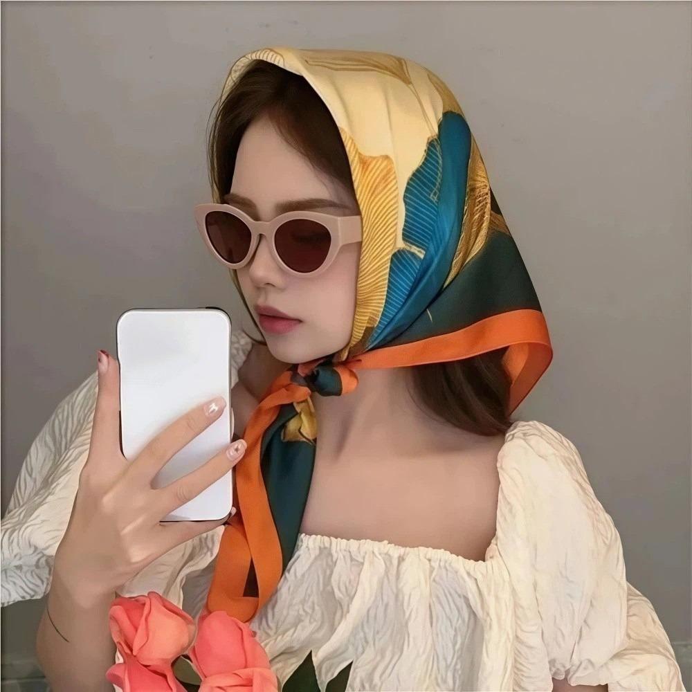 Sweet Triangle Headband French Pastoral Style Silk Scarf Korean Hair Scarf For Girl Women