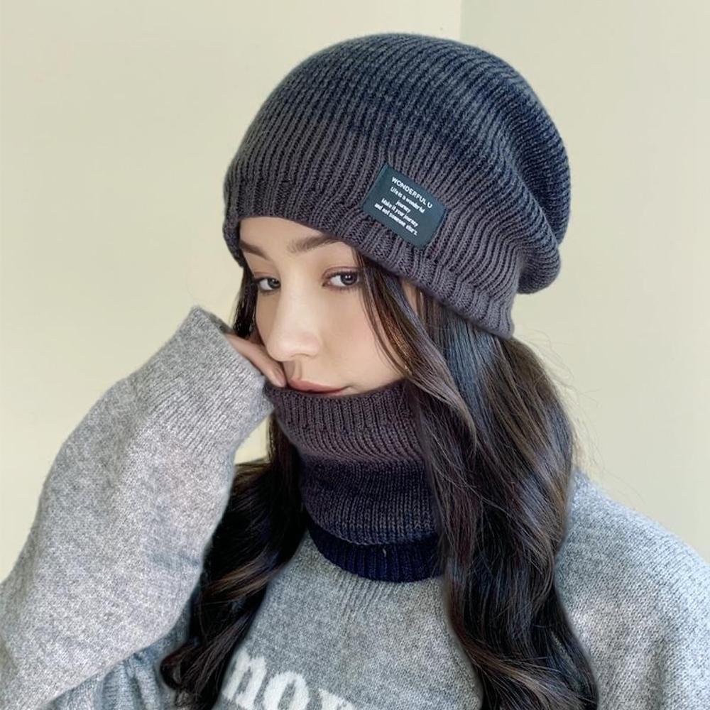 Neue Unisex-Plüschpelz-gefütterte warme Wintermützen, stilvolle Mischfarben-Beanie-Mütze für Damen, modisch, Outdoor, Slouchy, warmer Ski-Anzug