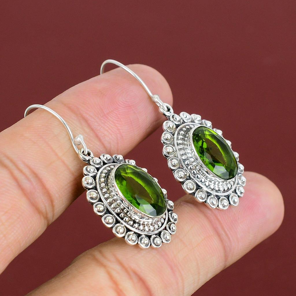 Faceted Peridot Earrings Vintage Jewelry Gemstone Earring 925 Sterling Silver Earring Handmade Jewelry Birthstone Earrings Anniversary Gifts