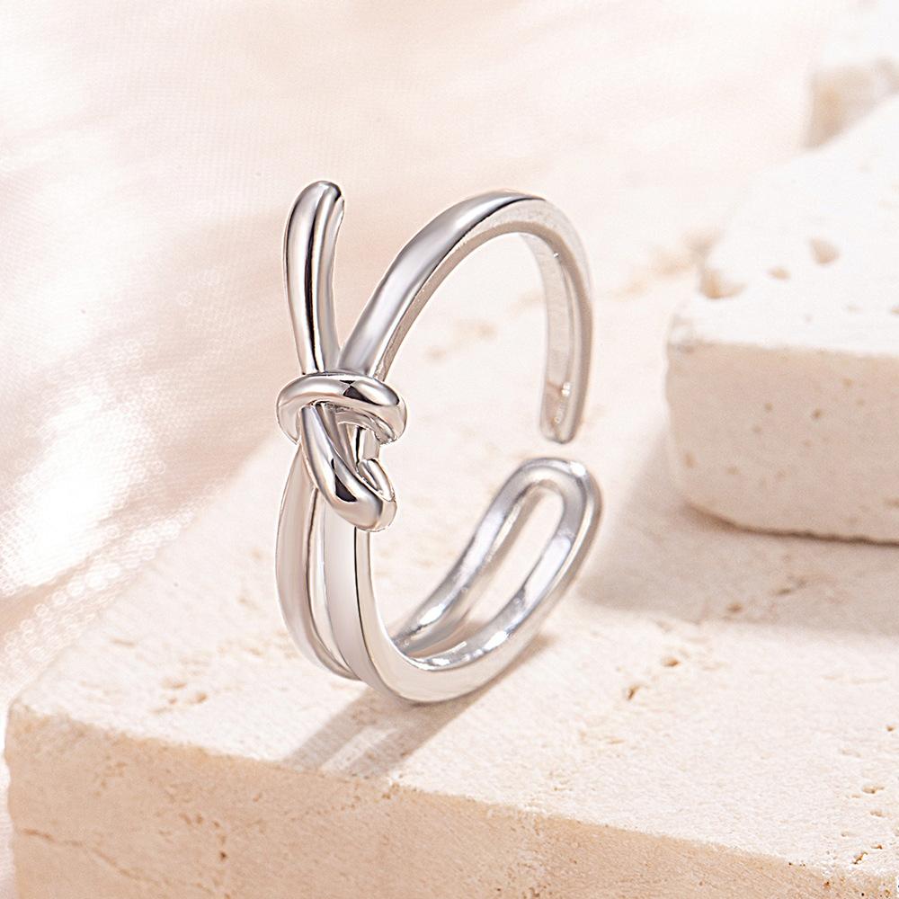 925 Sterling Silver Double Knot Finger Rings For Women Wedding Engagement Gift Party Charm Jewelry