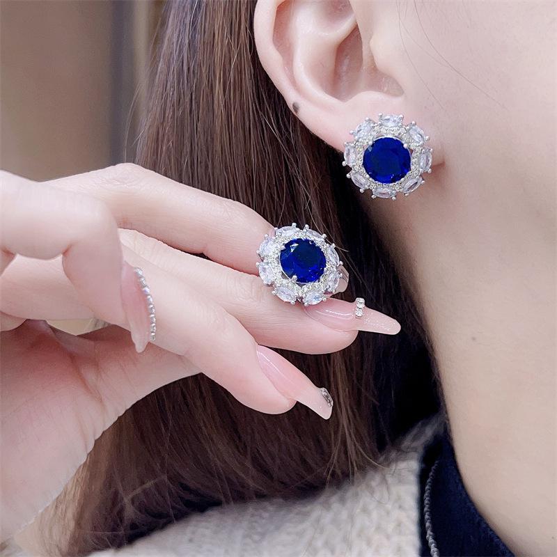 Gemstone Blue Sapphire Jewelry Set: Ring, Earrings, Necklace - Elegant & Versatile Women's Luxury