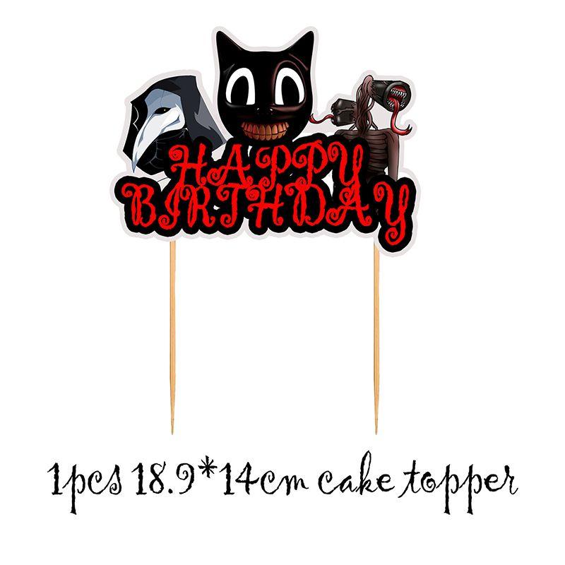 

Head Siren Cartoon Cat Horror Theme Birthday Party Balloon Banner Cake Topper 1pcs-Cupcake Big Topper