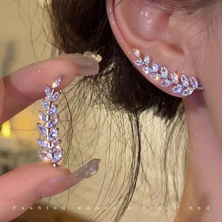 Elegant Zircon Wheat Ear Leaf Earrings - Sparkling, Versatile, Niche Design