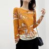 Spring Summer Long Sleeve Pure Cotton Round Neck Vintage Pattern Printing New Popular Women's Clothing Straight T-Shirts Thin