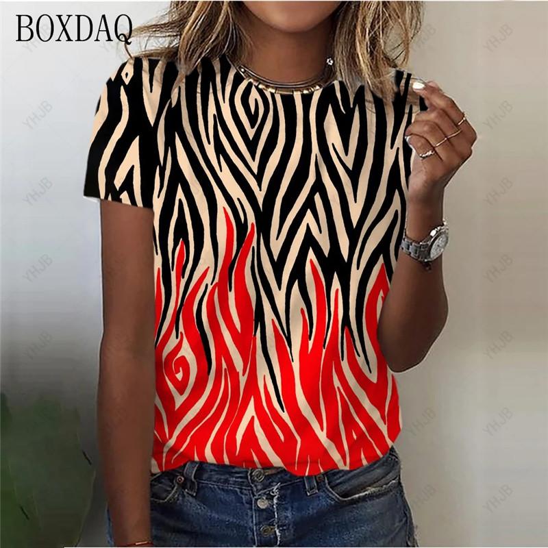 Fashion Women Striped T-Shirts Short Sleeve 3D Print Streetwear Ladies Trend T Shirt Summer O-Neck Casual Tops
