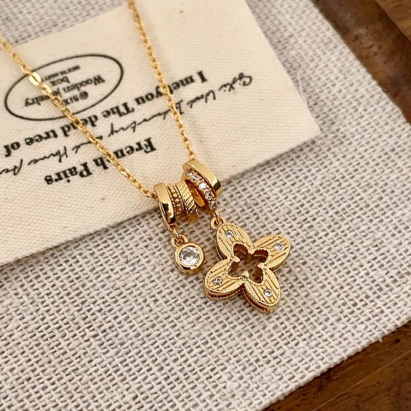 Exquisite Zirconia Flower Pendant Necklace with Round Ring and Sweater Chain - Light Luxury Petal Collarbone Accessory.