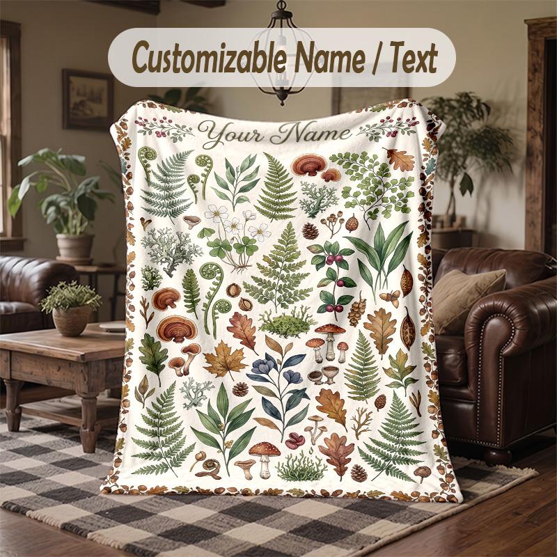 Autumn Leaves Dog Theme Throw Blanket Custom Name Text Personalized Blanket Soft Cozy Blanket for Home Sofa Bed