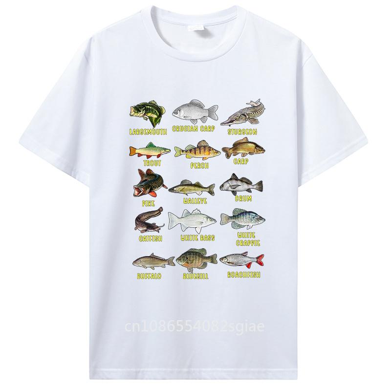 Types Of Freshwater Fish Species Fishing TShirt Fishermen T-Shirt Men Cotton Tees Tshirt Harajuku Streetwear
