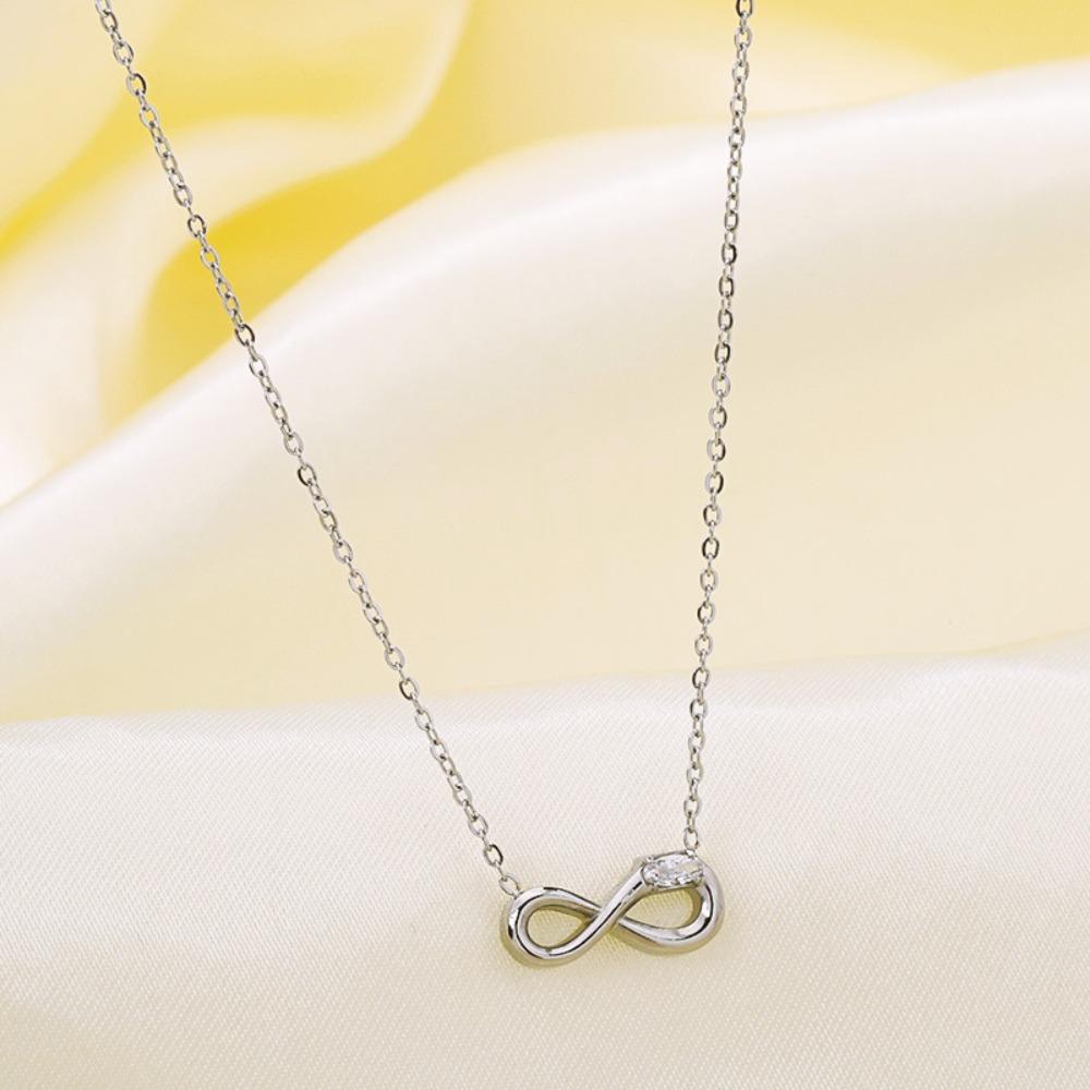 Women Necklace Infinite Loop Titanium Steel Zircon Jewelry Fashion Hypoallergenic No Fade