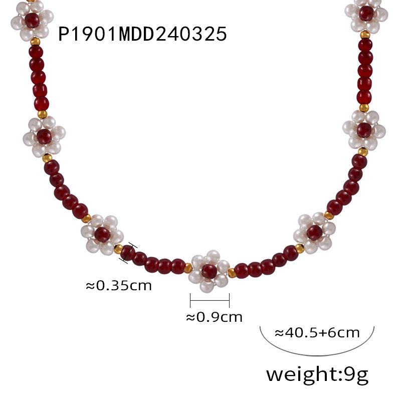 Korean Elegant Handmade Beaded Colorful Natural Stone Floral Necklace
