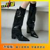 Pointed Design Belt Buckle Boots Children 2025 Autumn and Winter New Thin But Knee Thick Heel High Boots