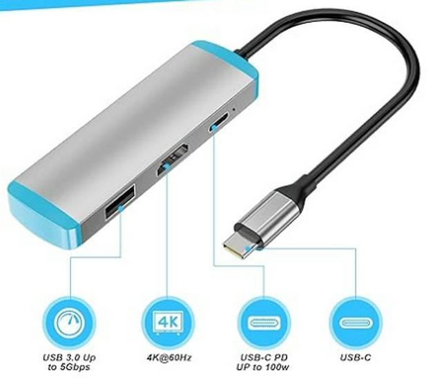 USB-C Hub with Power Supply: Laptop/Desktop to HDMI Dock and U Disk Expansion Switch