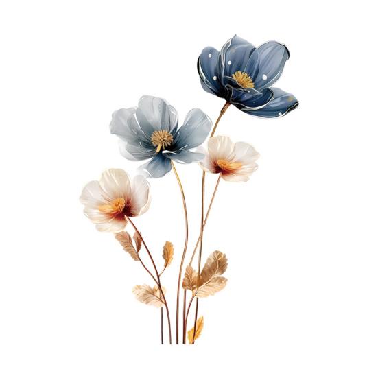 3D Flower Wall Stickers Removable Waterproof Floral Wall Decal Gold Blue White Peel